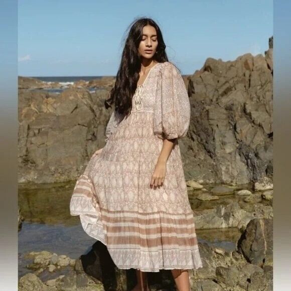 Daughters of India Jasmine Midi Dress in Shell Size XS NEW Boho - Picture 1 of 8
